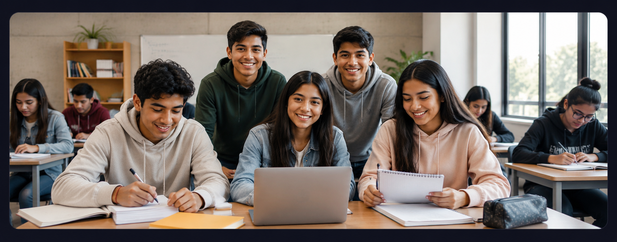 Estudiantes ecuatorianos aprendiendo juntos en un aula