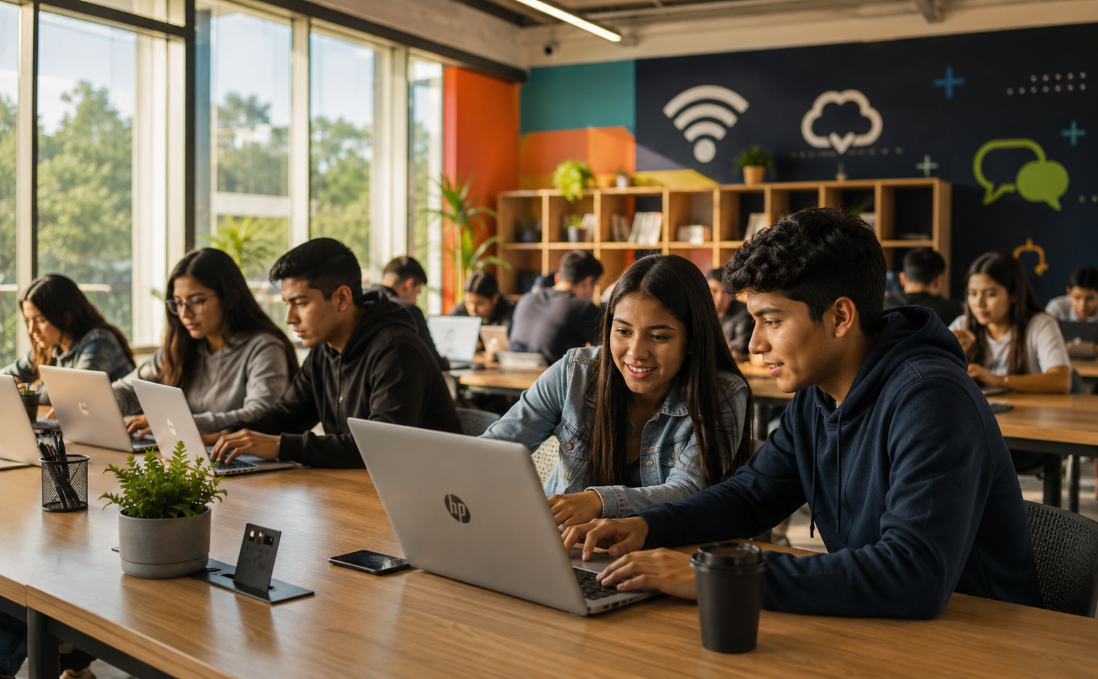 Joven aprendiendo con dispositivos digitales